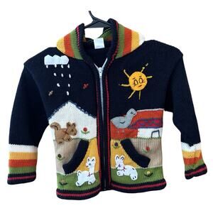 Isabella Mia Zip Up Boys Cardigan Hand knit Made In Peru Sz 6 Wool
